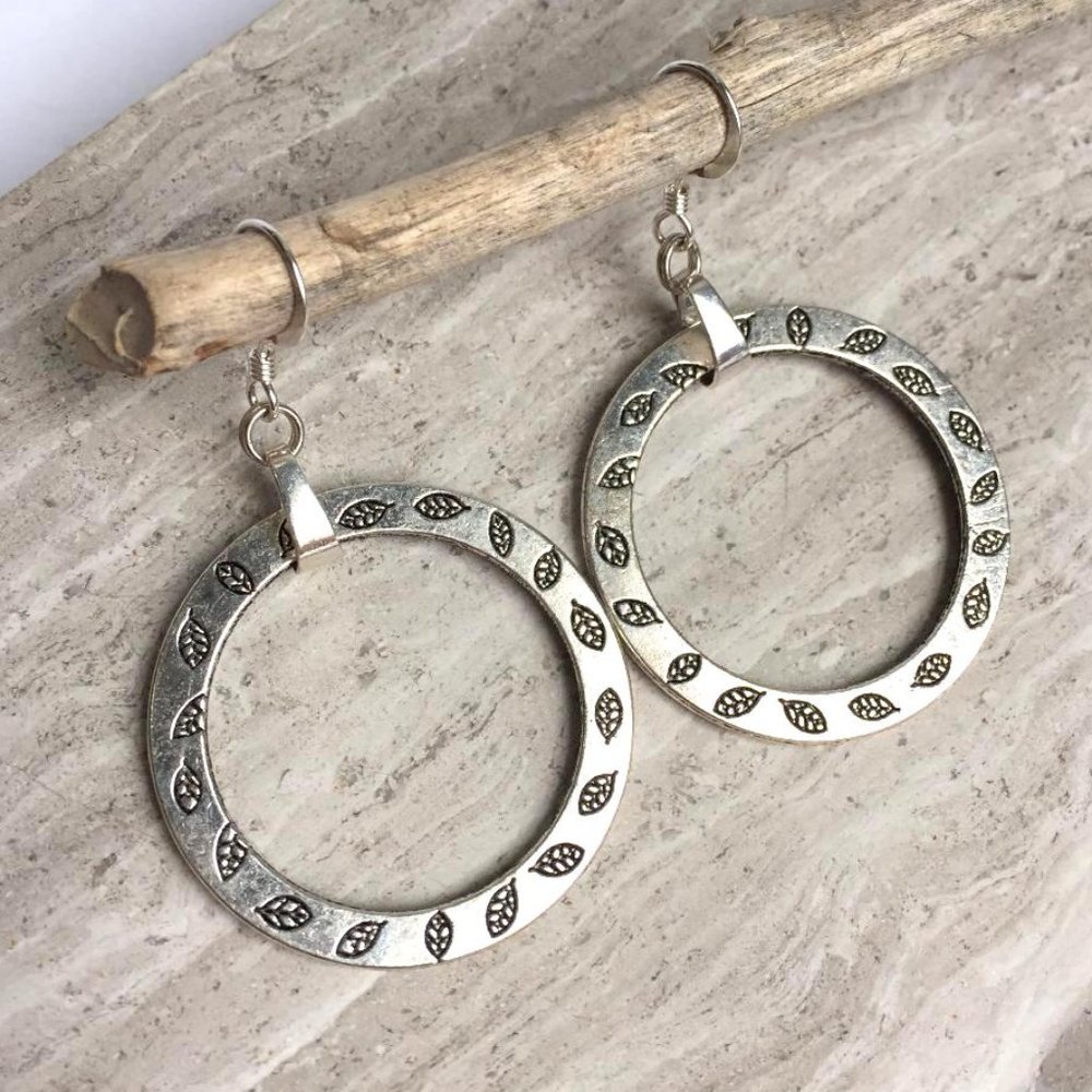 Elegant Silver Leaf Hoop Earrings